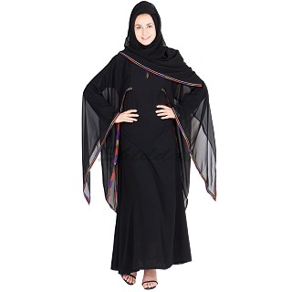 Nida Burqa-Fairy sleeves with multi colour border